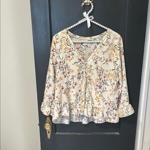 Sienna Sky Cream Blouse with Bell Sleeves and Peplum